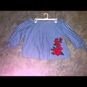 Off the shoulder, stripped Blouse